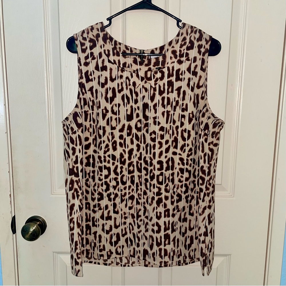 Cabi Leopard Print Tank with Zipper and Bow, Size Large, Cheetah, Ginger #3070